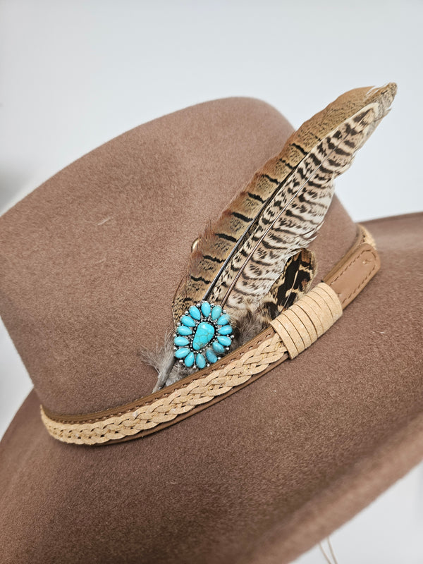 Brown Turquoise Flower Western Hat - Boho Buffalo Accessories