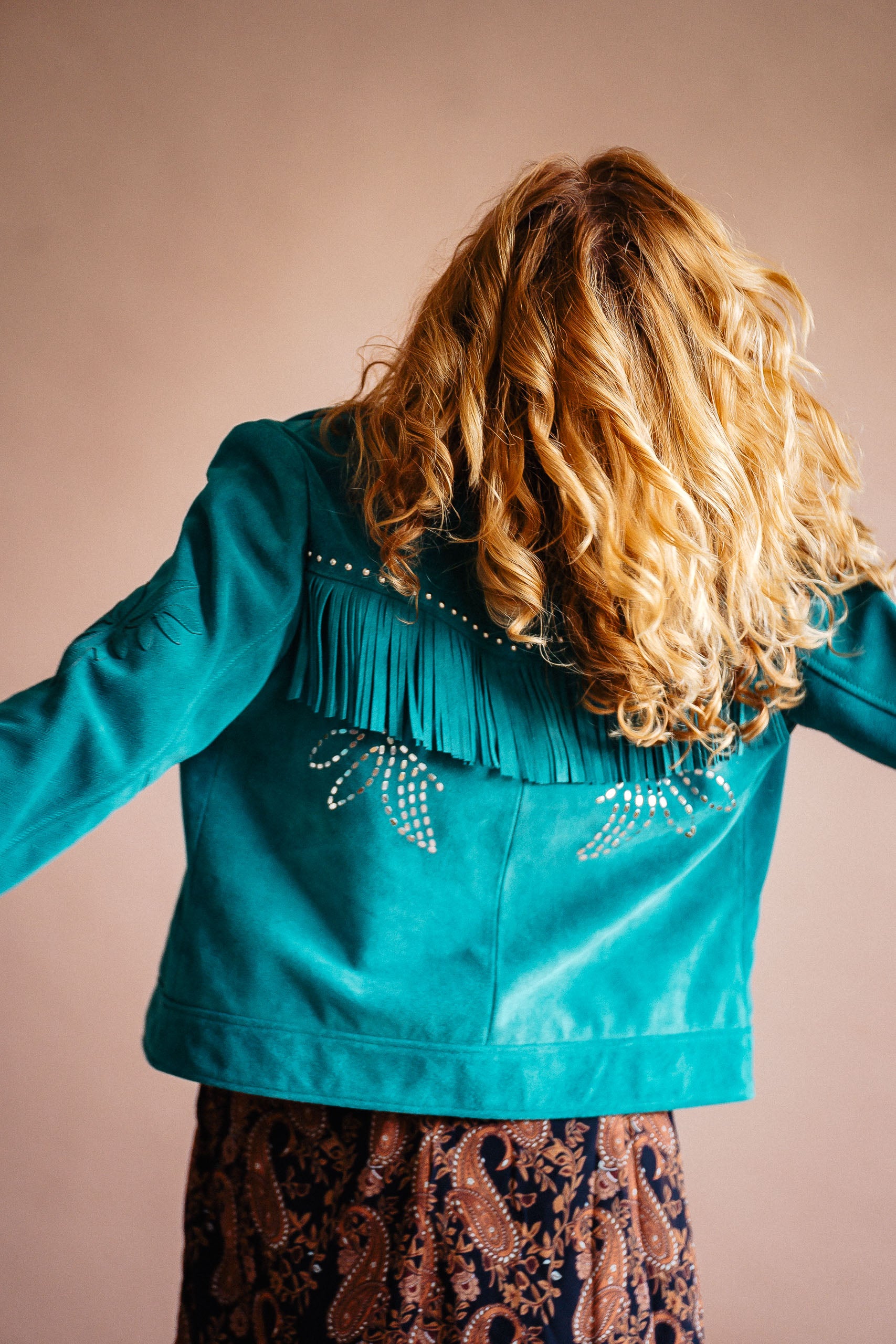Turquoise Wings Suede Jacket