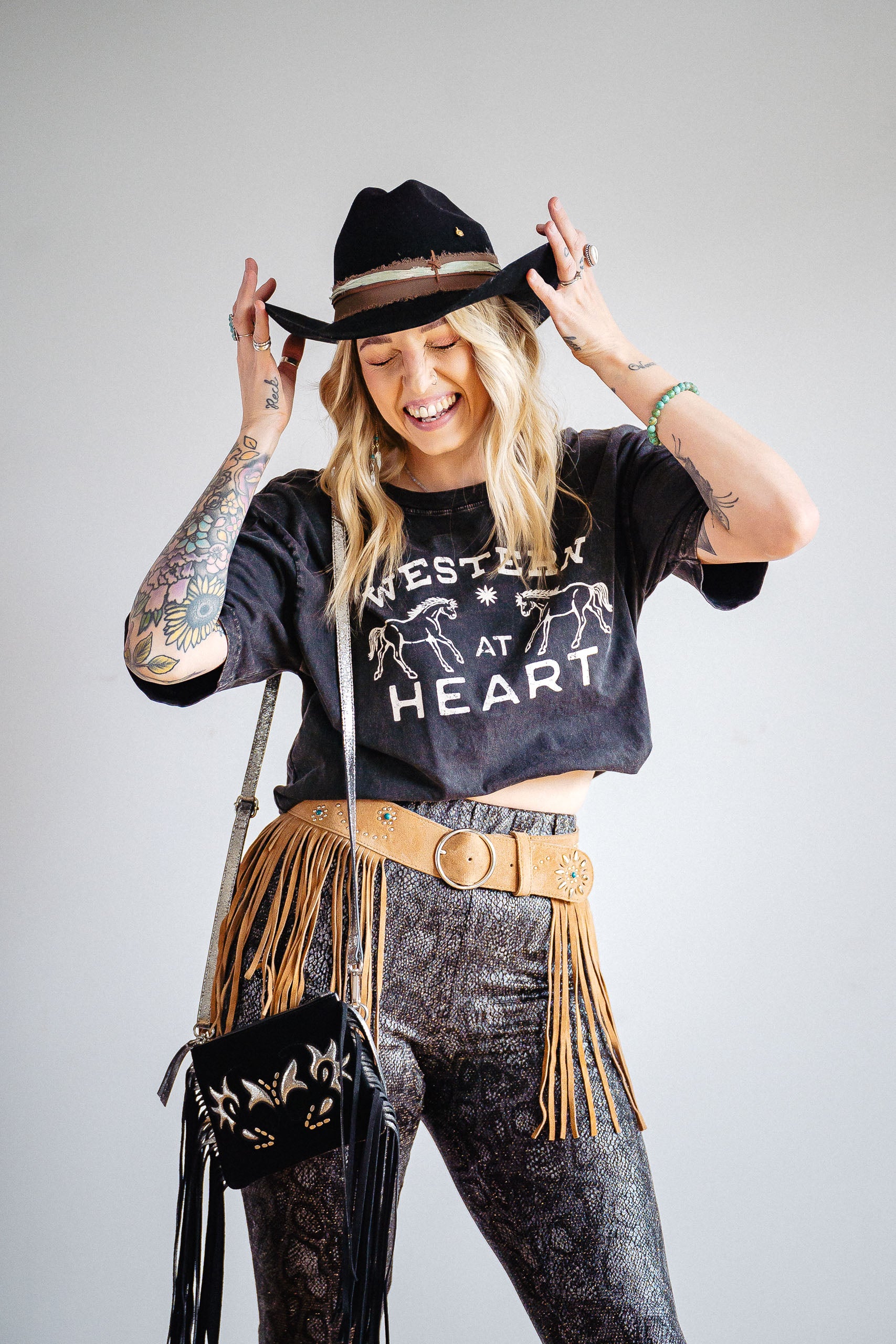Black & Gunmetal Mini Fringe Bag - Boho Buffalo Accessories