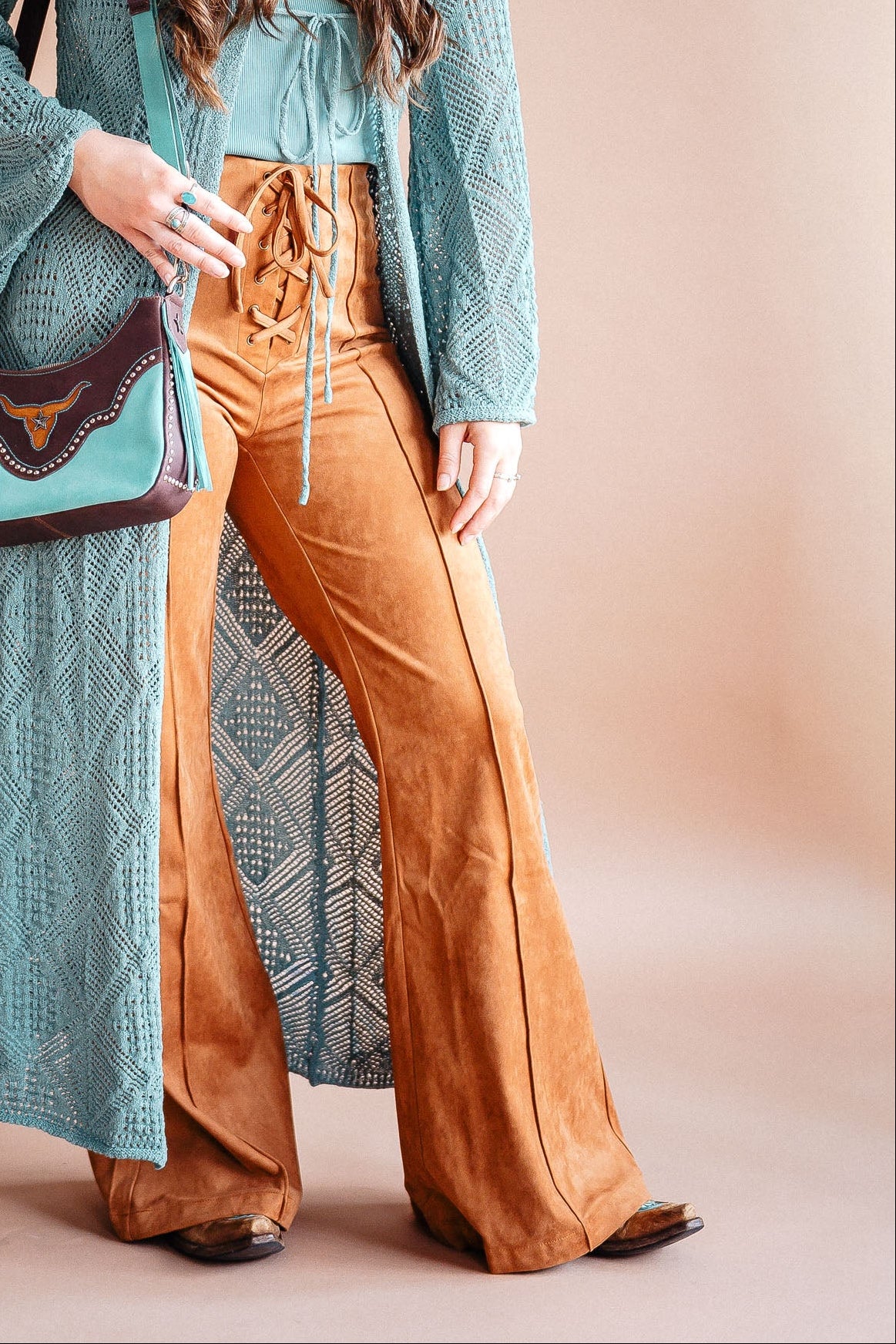 Tan Lace-Up Suede Flares - Boho Buffalo Accessories