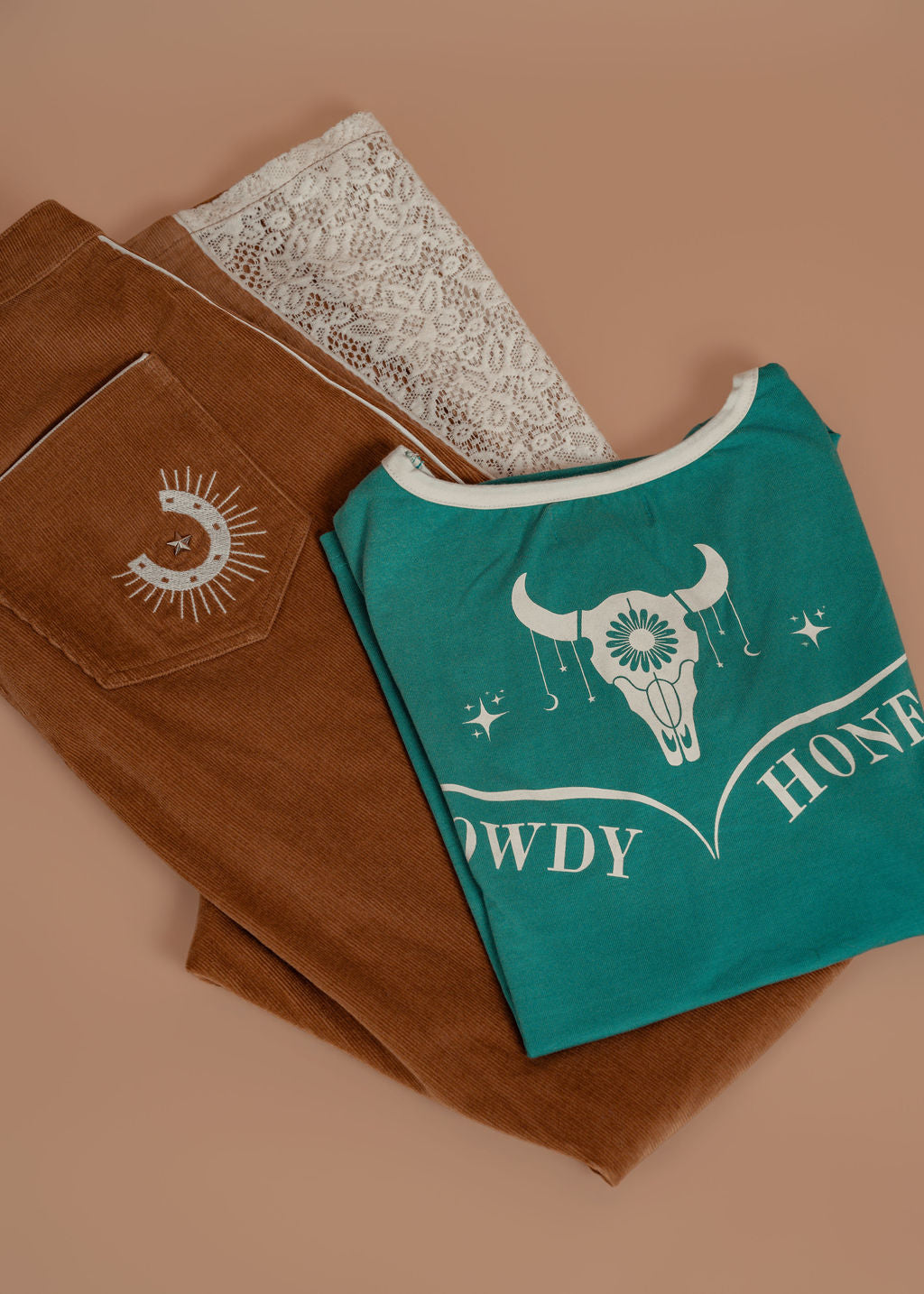 'Howdy Honey' Teal Ringer Tee