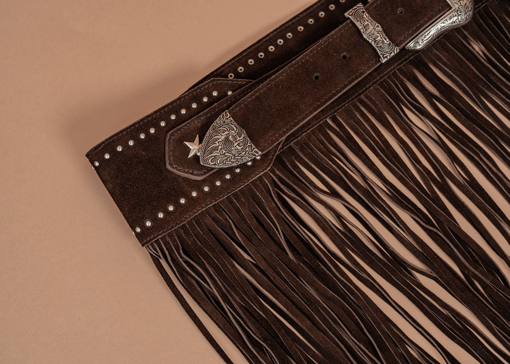 Brown Western Fringe Skirt Belt