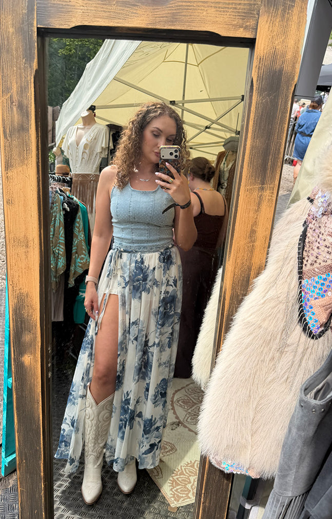 Blue Floral Maxi Skort