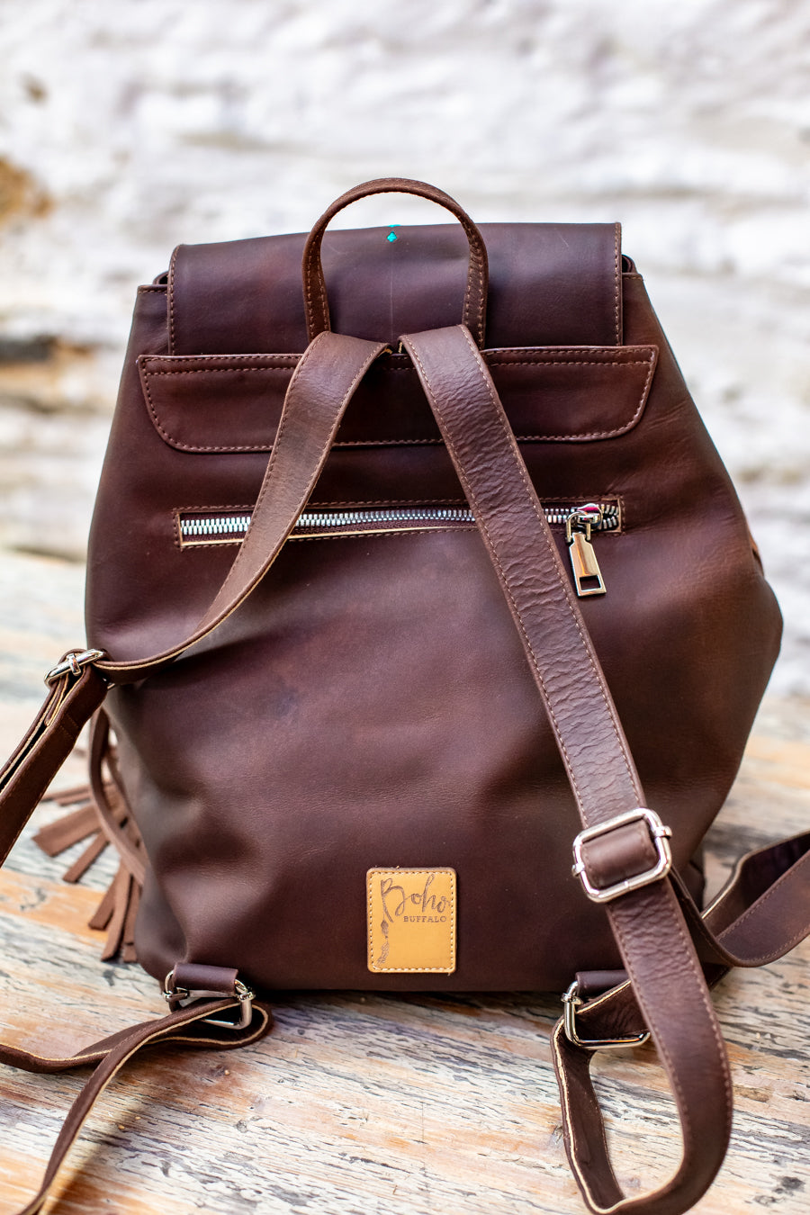 Fringed Leather Backpack - Boho Buffalo Accessories