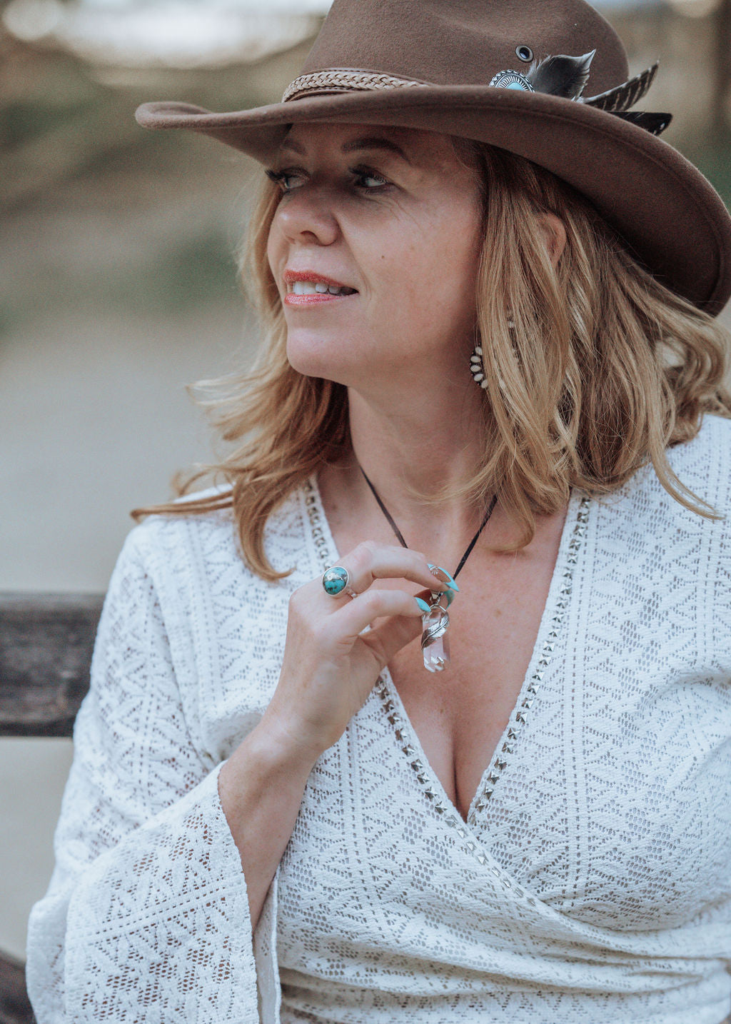 Brown Turquoise Flower Western Hat