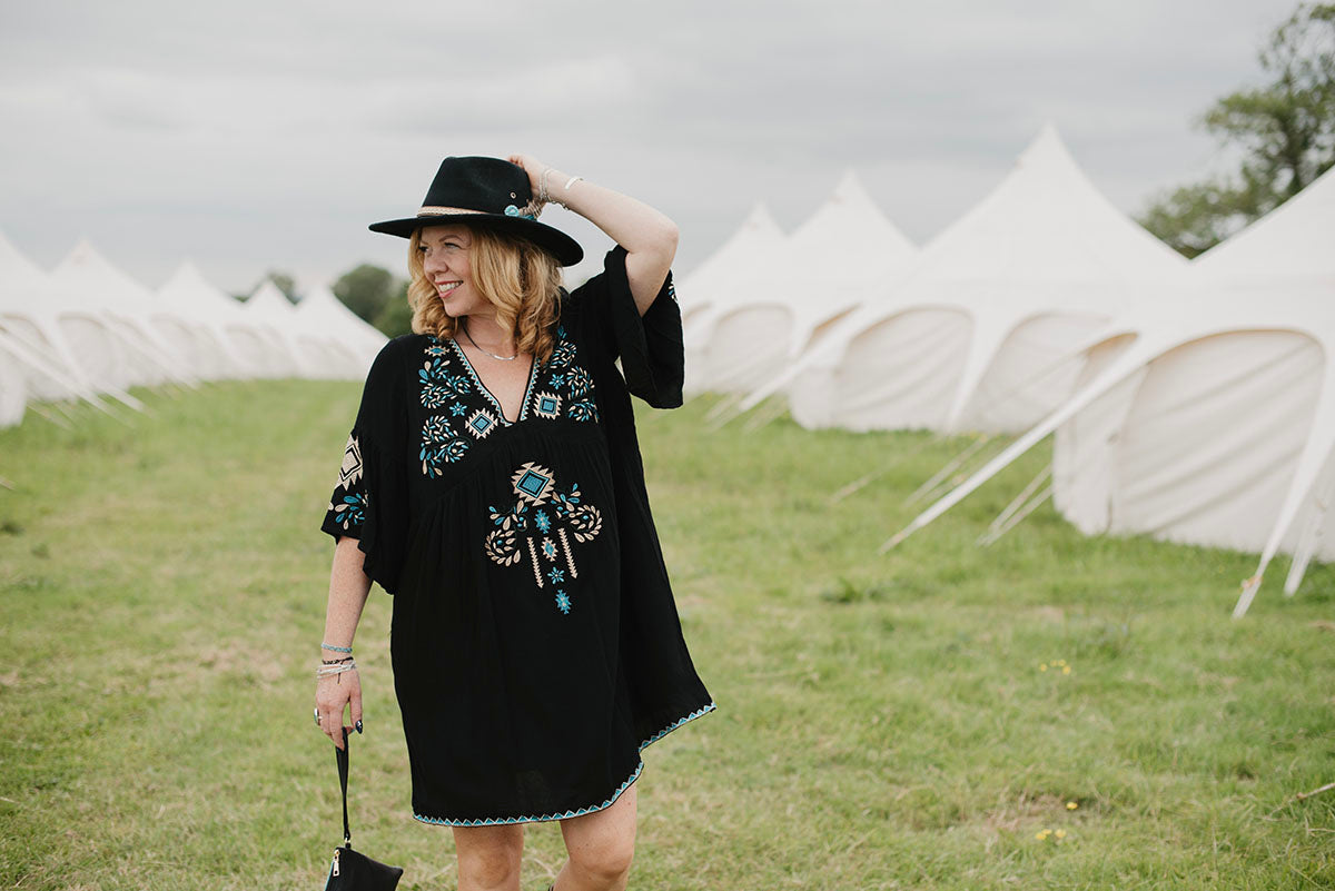 Black Tribal Embroidery Dress - Boho Buffalo Accessories