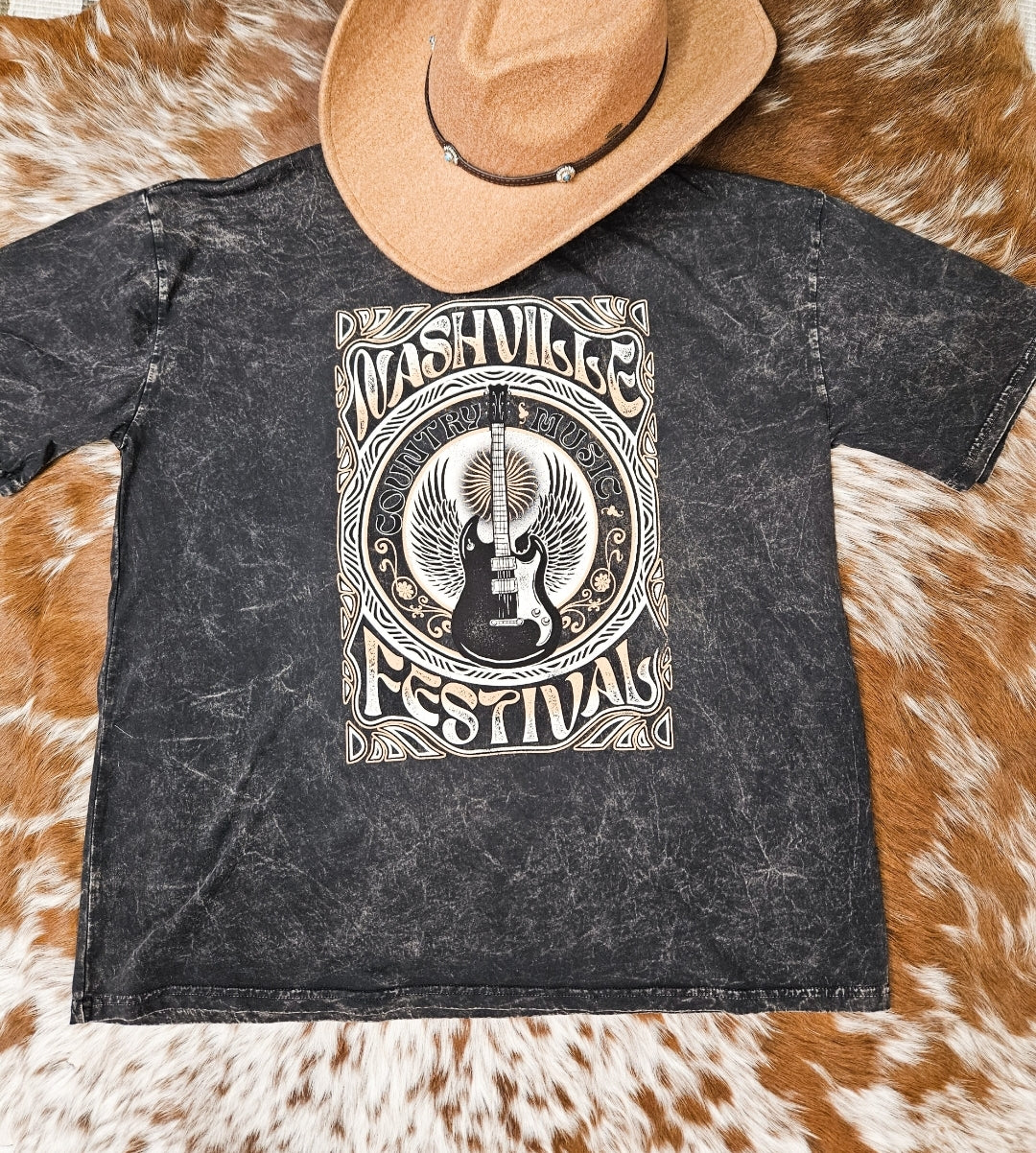 Nashville Festival Short Sleeve T-Shirt in Mineral Black - Boho Buffalo Accessories
