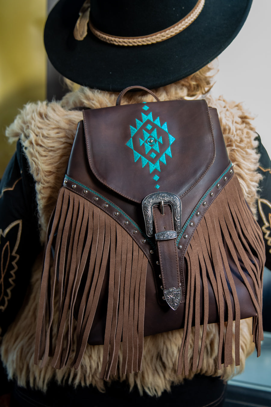 Fringed Leather Backpack - Boho Buffalo Accessories