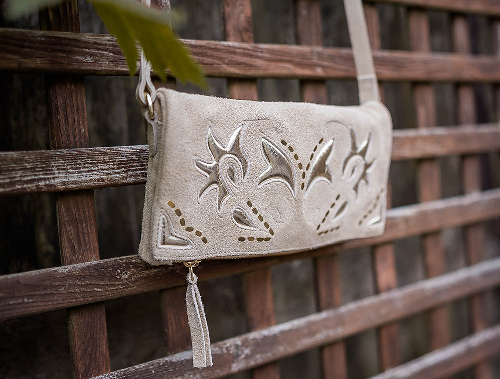 Boho Luxe Metallic Inlay Suede Clutch