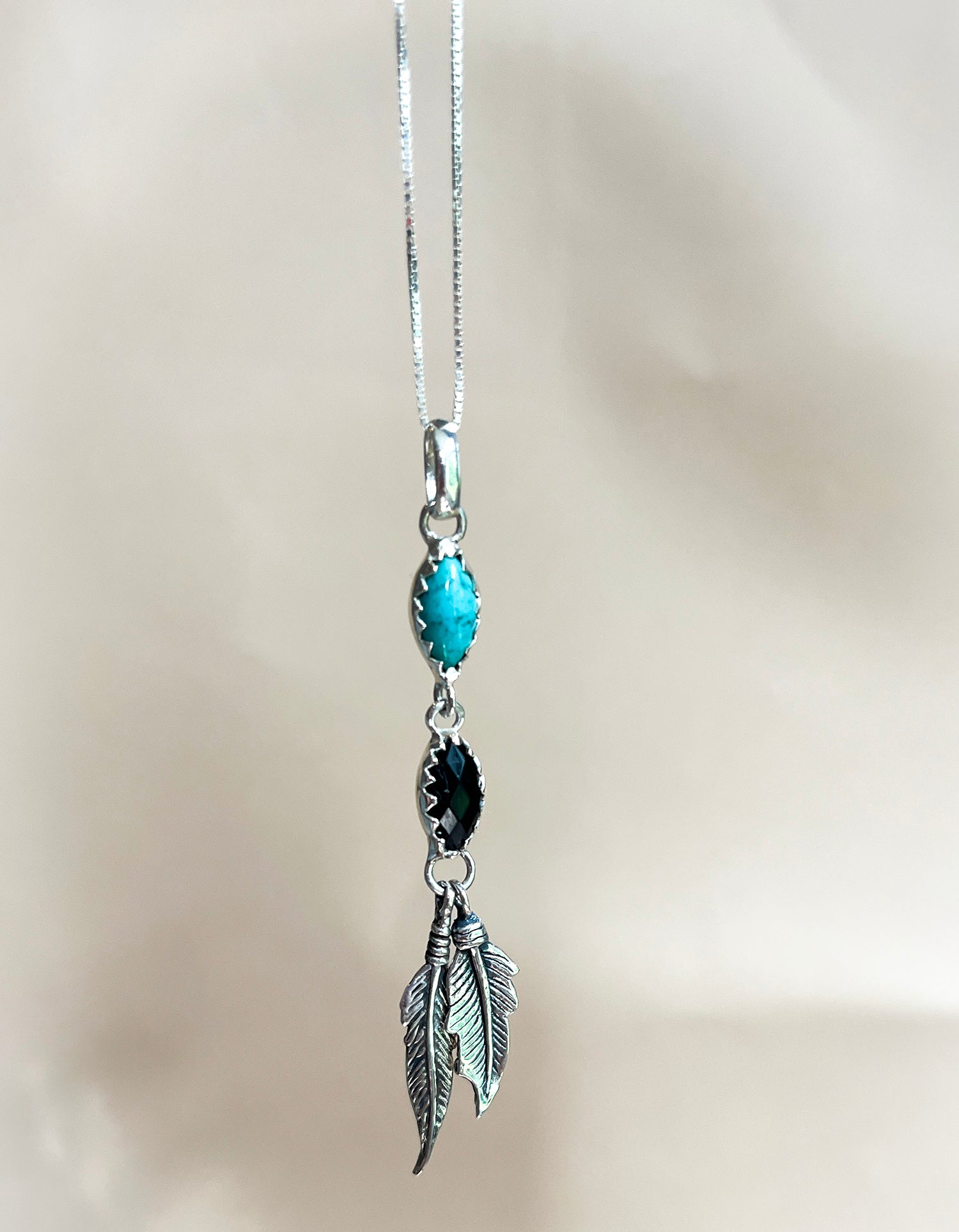 Smoky Quartz & Turquoise Feather Pendant