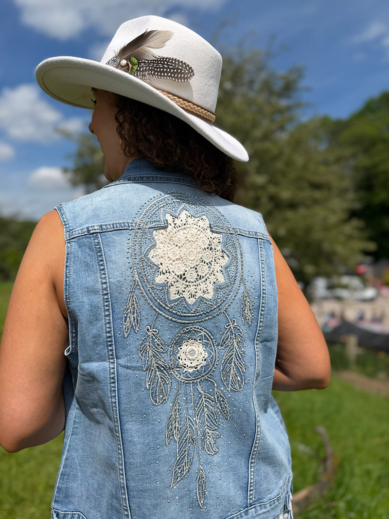 Boho Embroidered Denim Waistcoat - Boho Buffalo Accessories