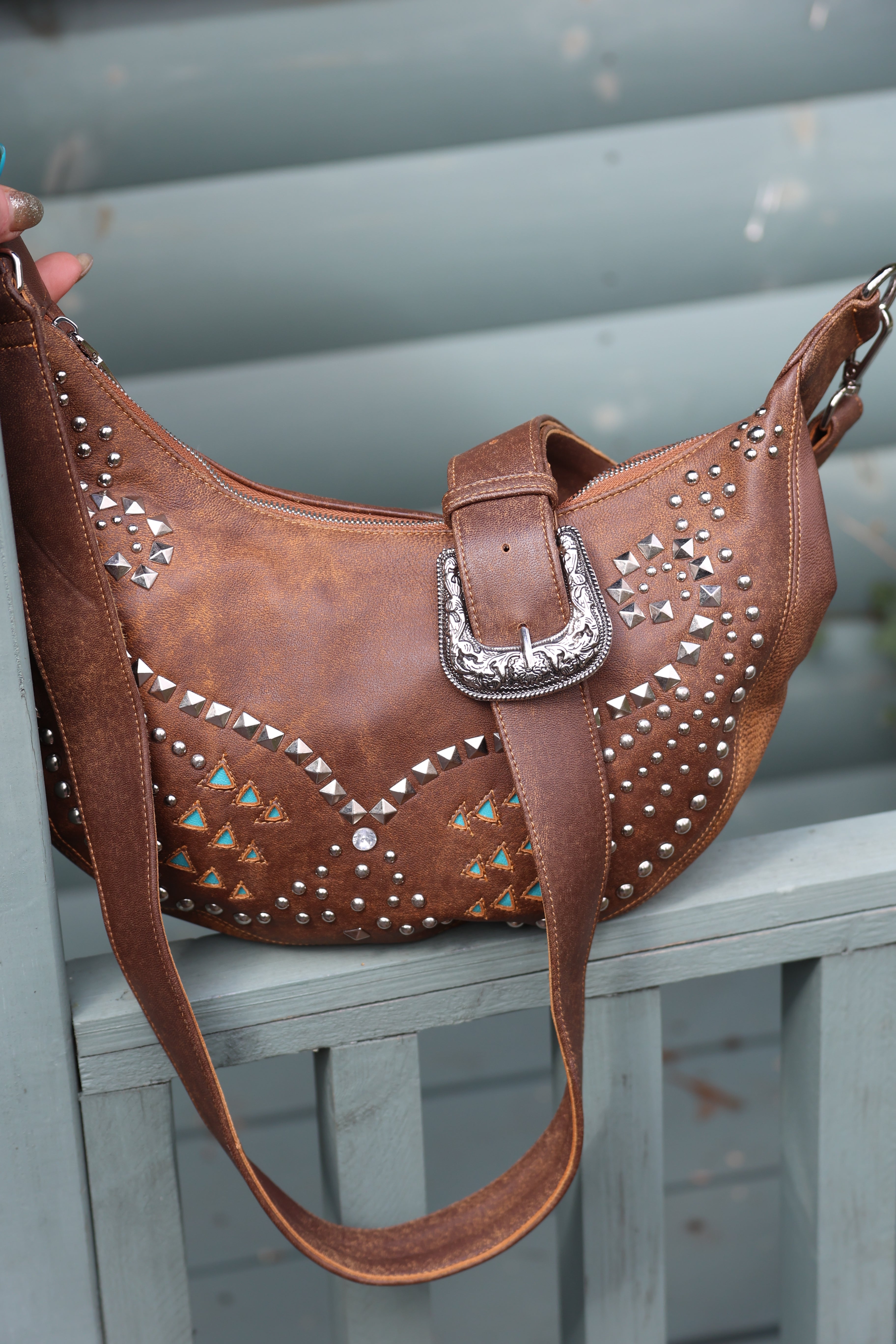 Brown Leather Studded Bag