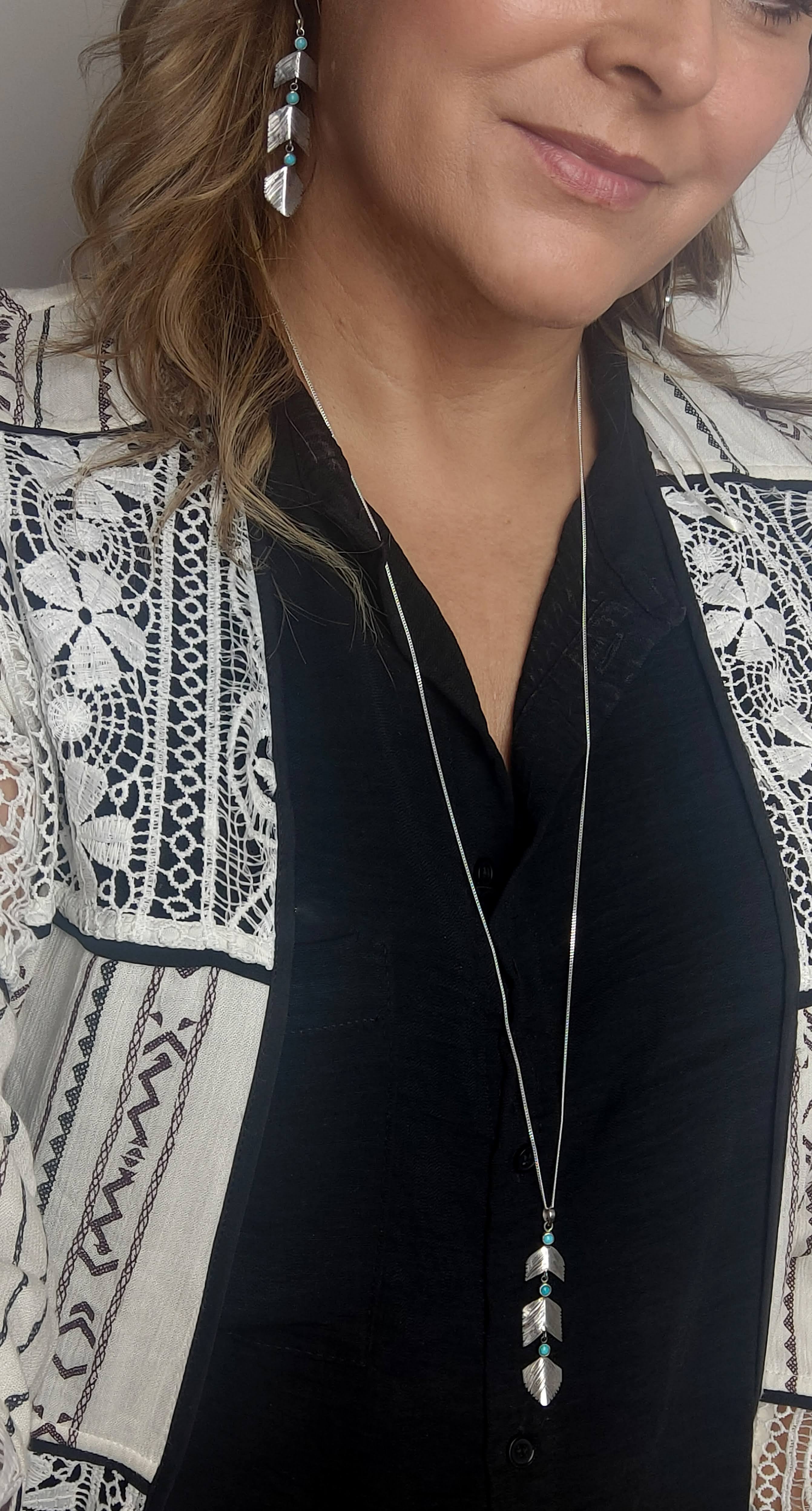 'Power of 3' Feather Pendant Long Necklace - Boho Buffalo Accessories