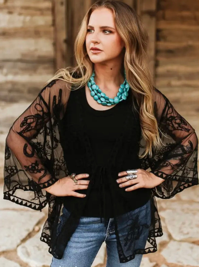 Black Lace Western Kimono