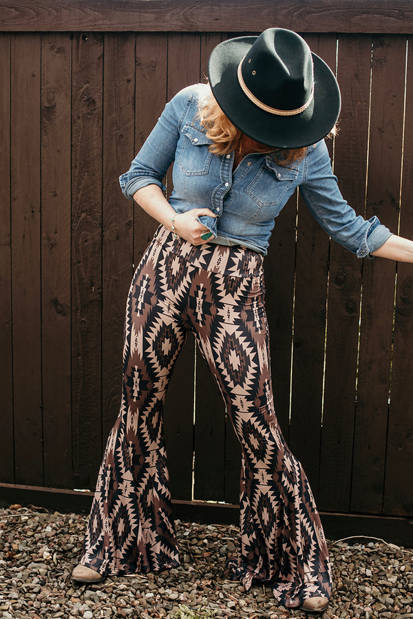 Brown Aztec Pattern Flares