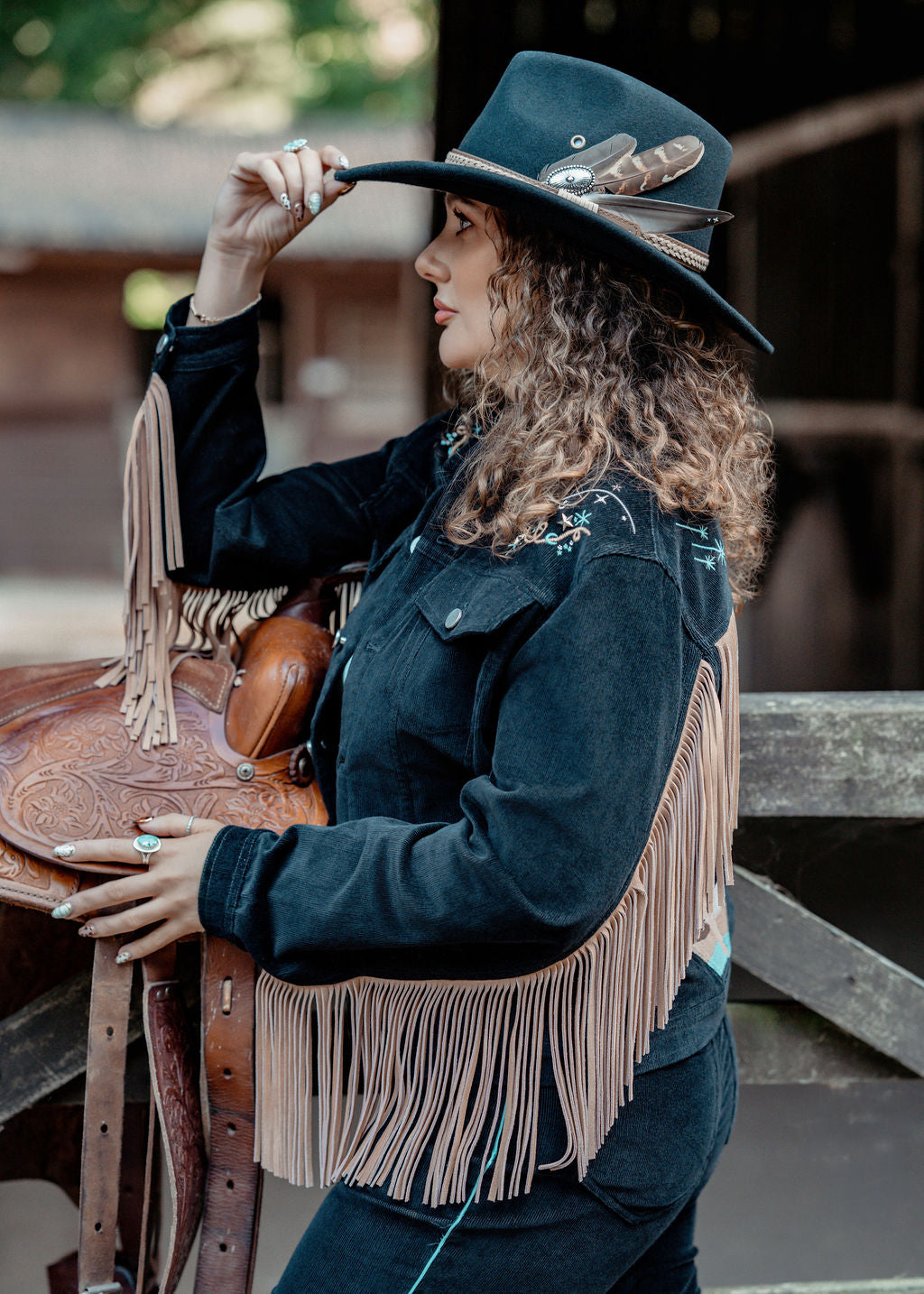 Black Diamante Feather Western Hat