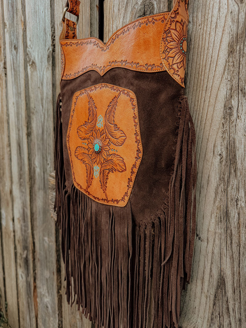 'Feathers' Brown Suede Fringe bag