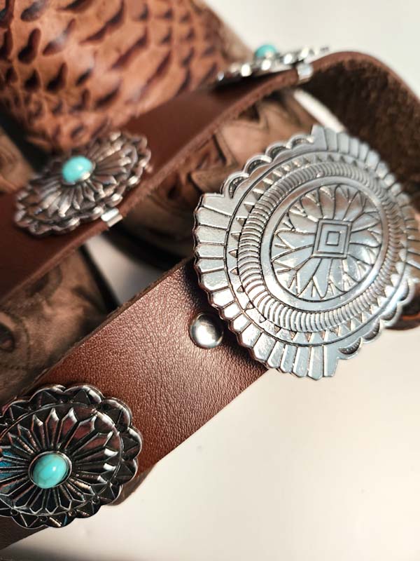 Brown & Turquoise Flower Belt - Boho Buffalo Accessories