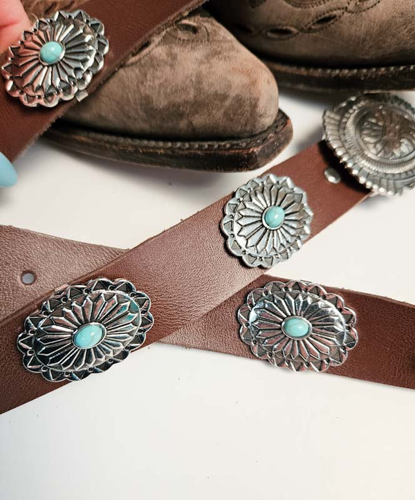 Brown & Turquoise Flower Belt - Boho Buffalo Accessories