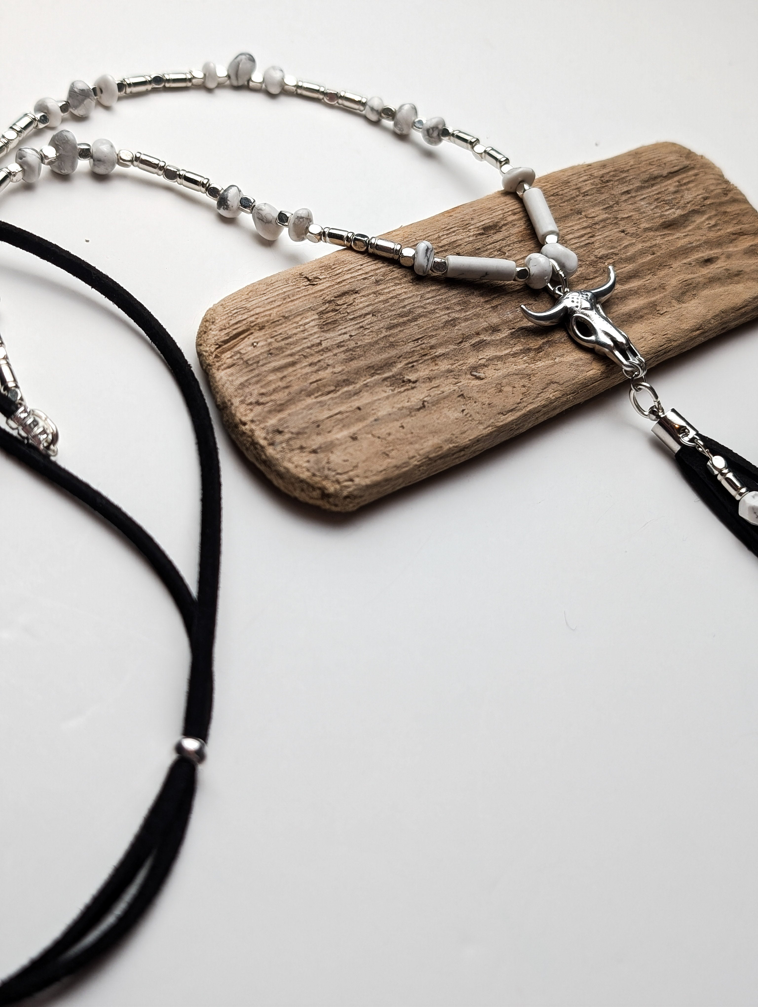 Long Howlite Buffalo Necklace - Boho Buffalo Accessories