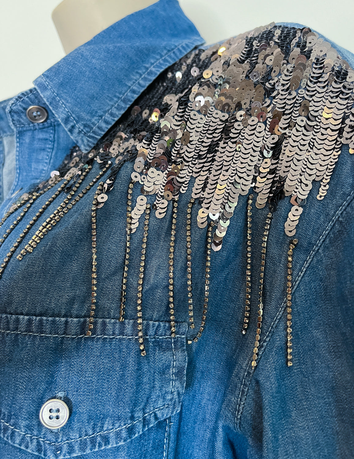 Western Sparkle Denim Shirt - Boho Buffalo Accessories