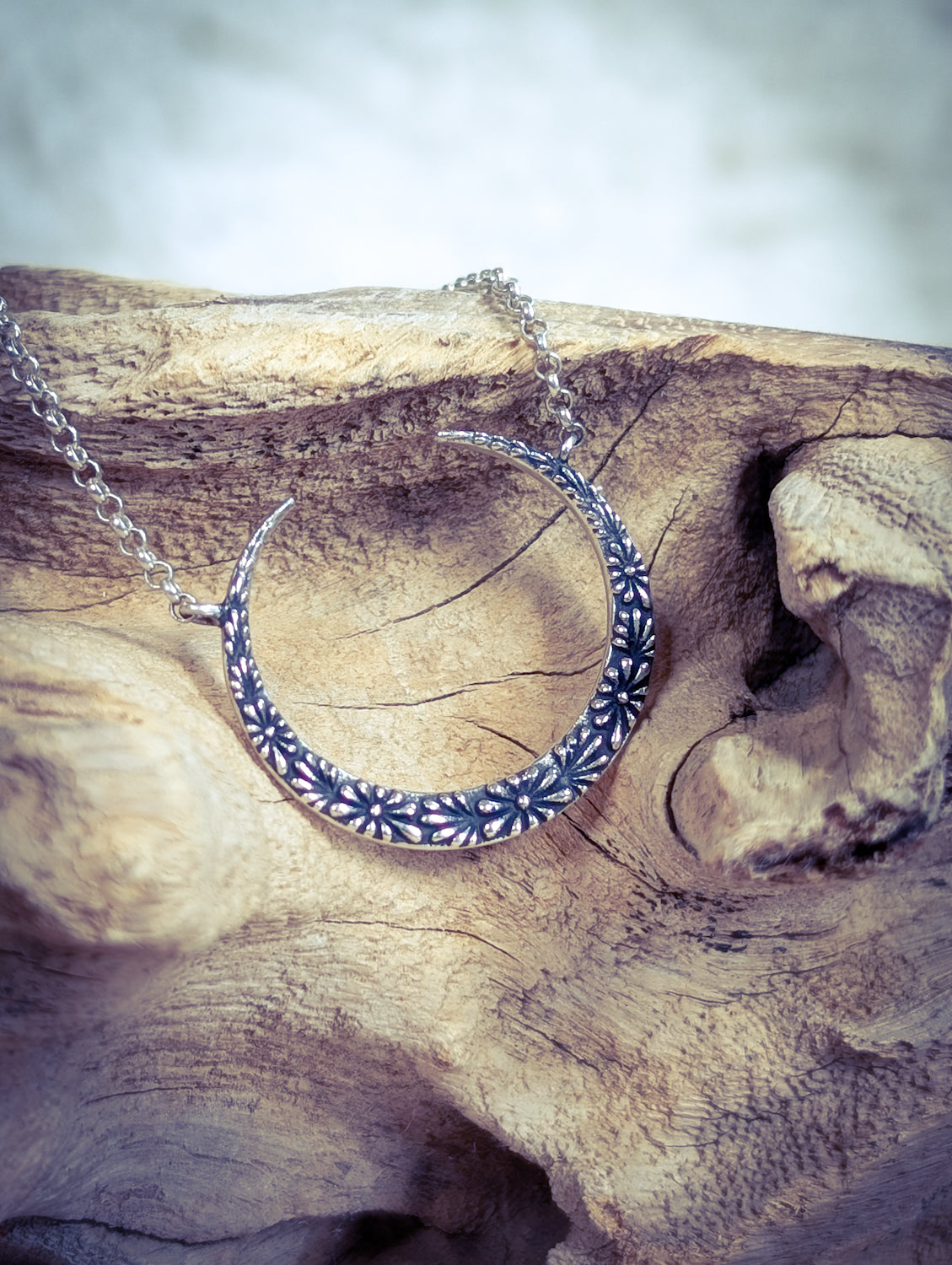 Silver Floral Crescent Necklace - Boho Buffalo Accessories