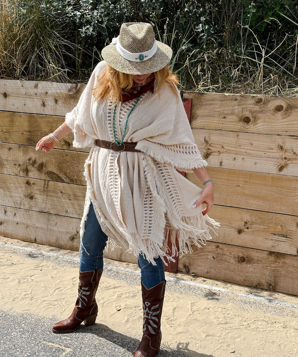 Cream Fringe Bohemian Shawl