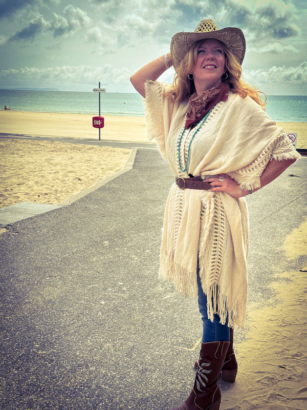 Cream Fringe Bohemian Shawl