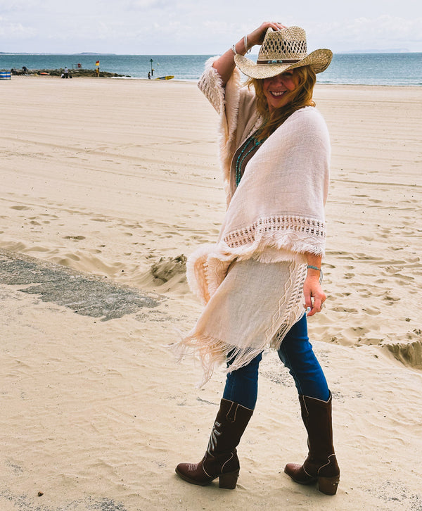 Cream Fringe Bohemian Shawl