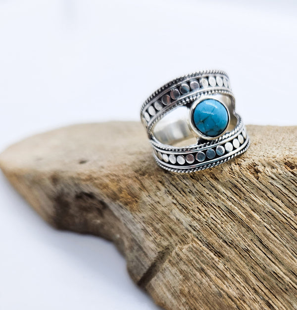 Turquoise double band ring silver