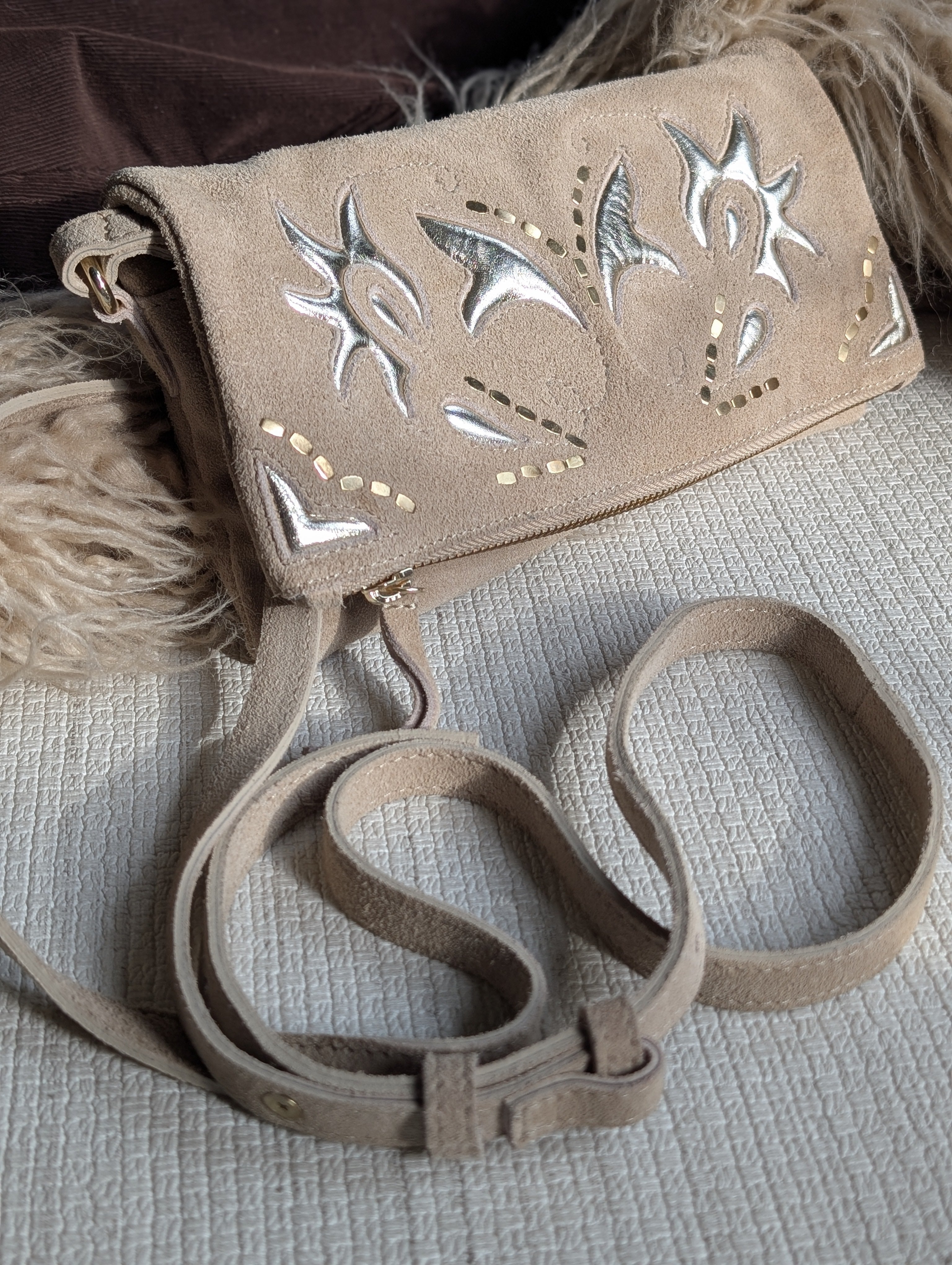 Boho Luxe Metallic Inlay Suede Clutch