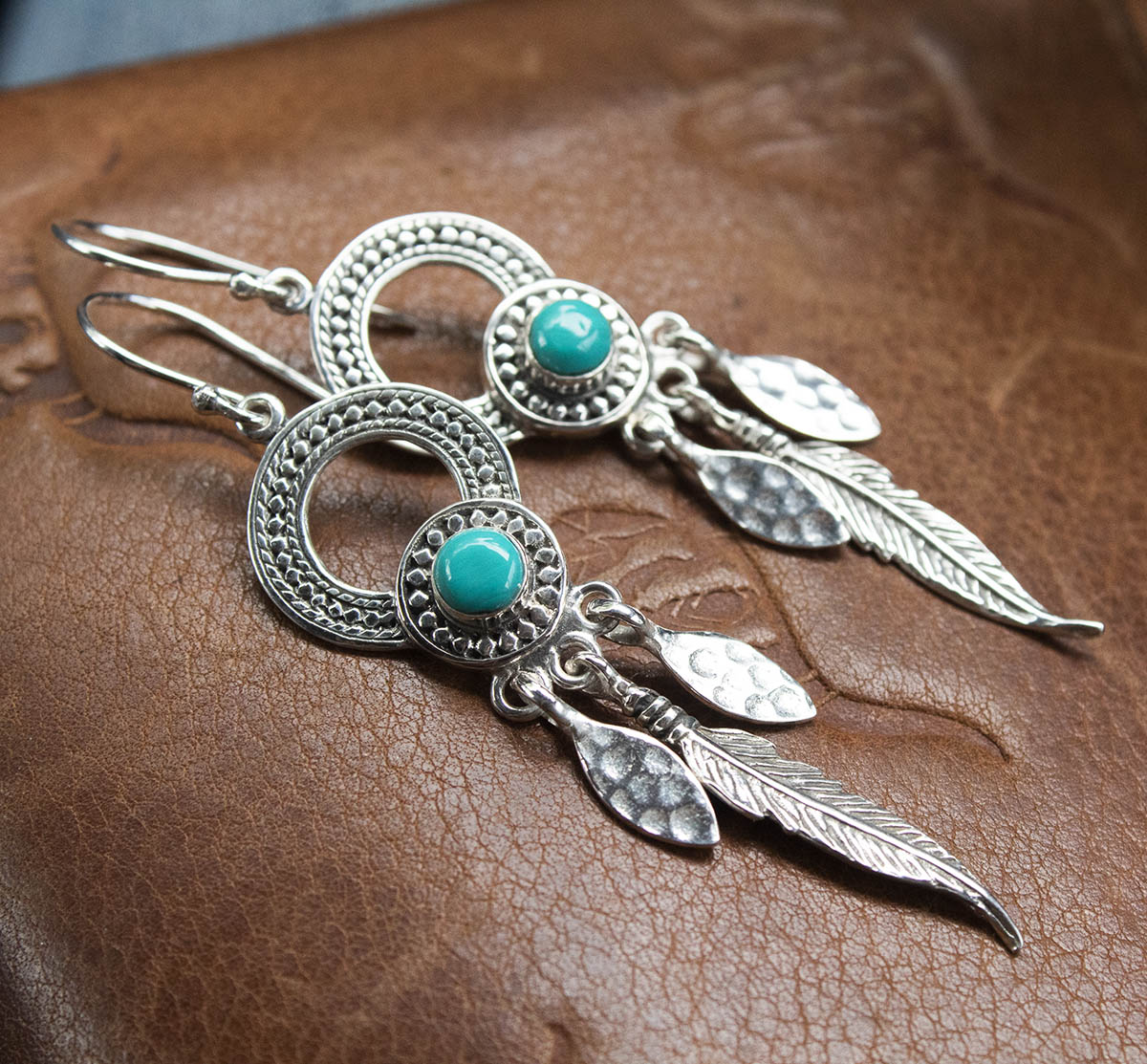 Circular Feather Chadalier Earrings - Boho Buffalo Accessories
