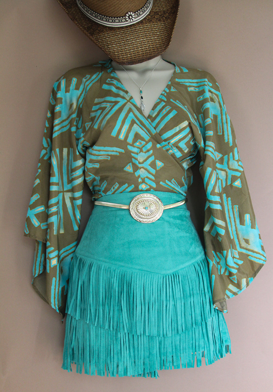 Desert Oasis Geometric Bell-Sleeve Kimono