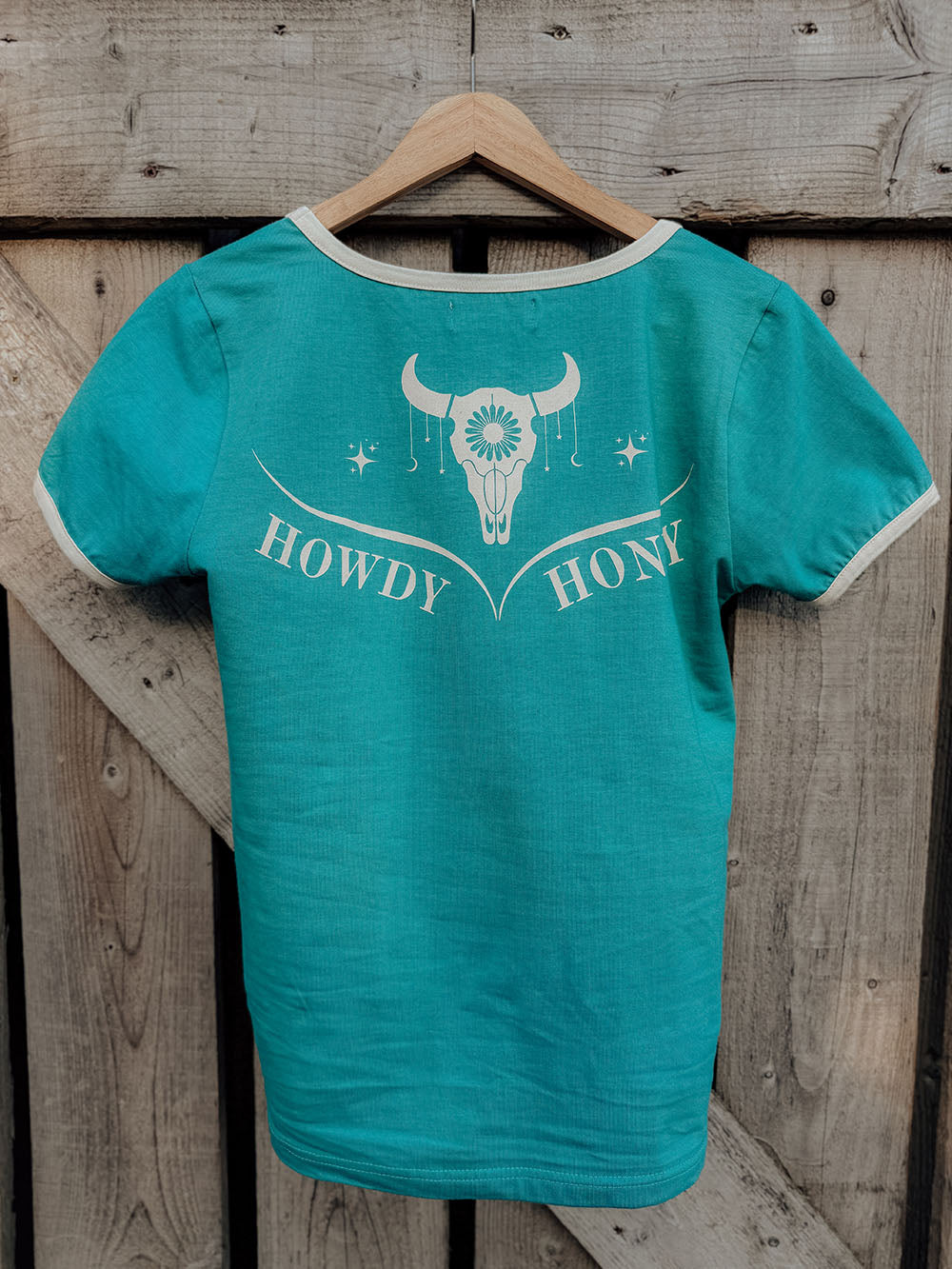 'Howdy Honey' Teal Ringer Tee