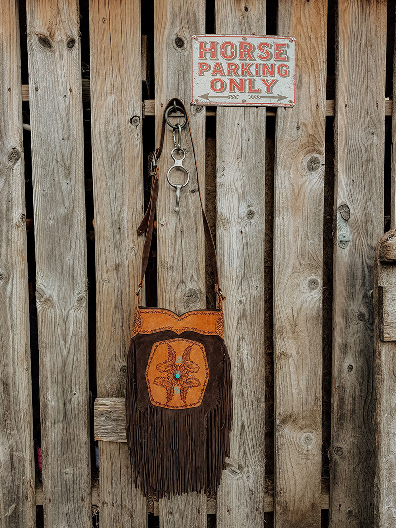 'Feathers' Brown Suede Fringe bag