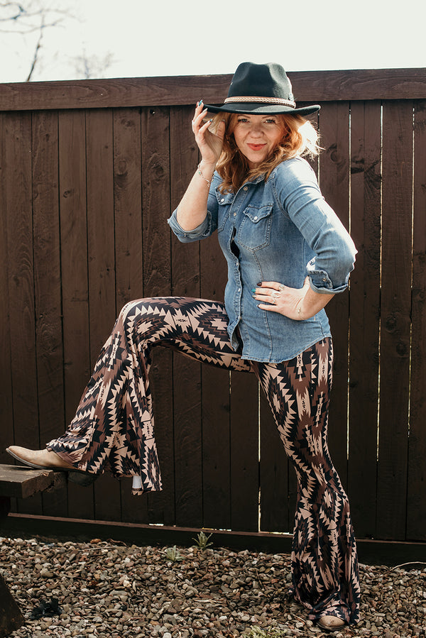 Brown Aztec Pattern Flares 2XL