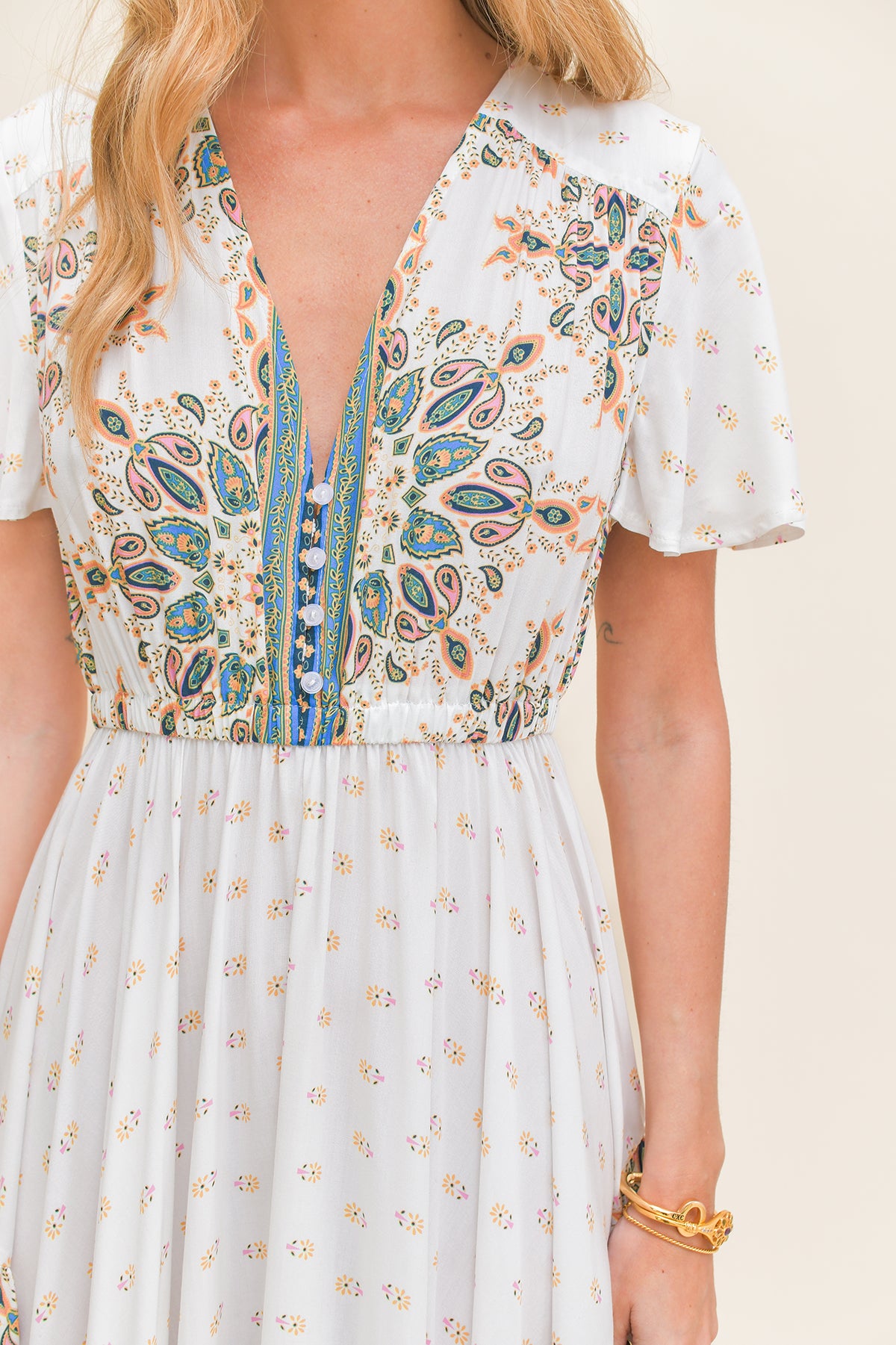 Gemstone Print Boho Maxi Dress