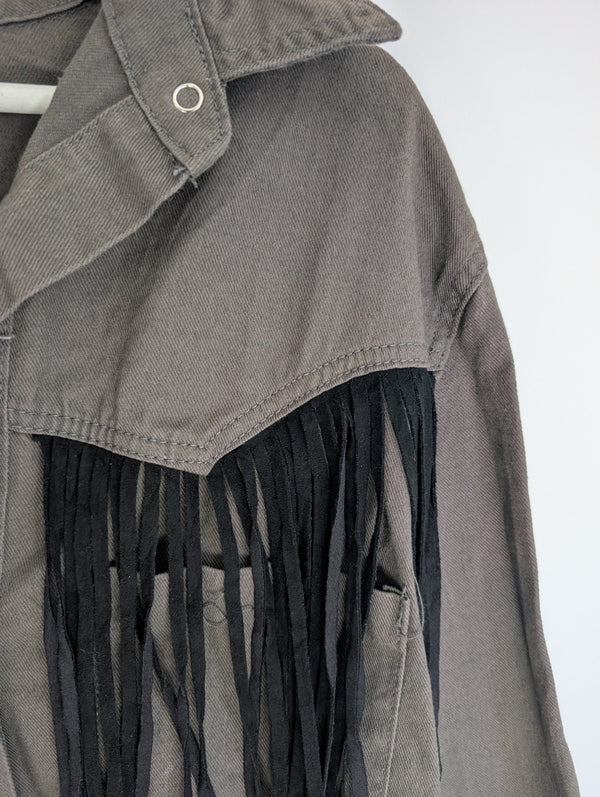 Charcoal Fringe Denim Shacket (S 10-12)
