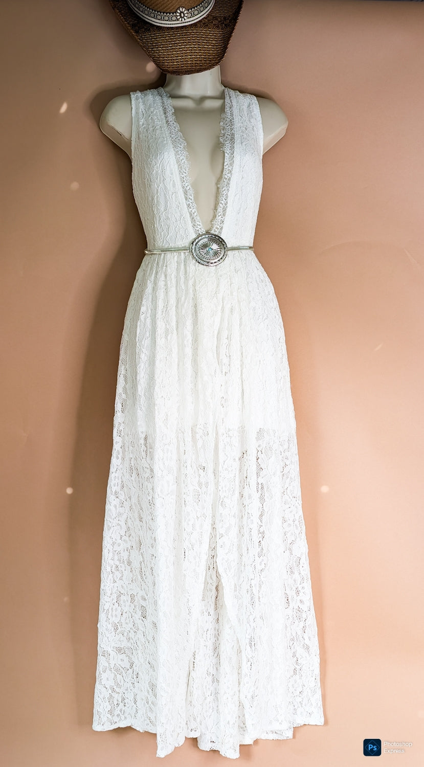 White Lace Maxi Dress - Boho Buffalo Accessories