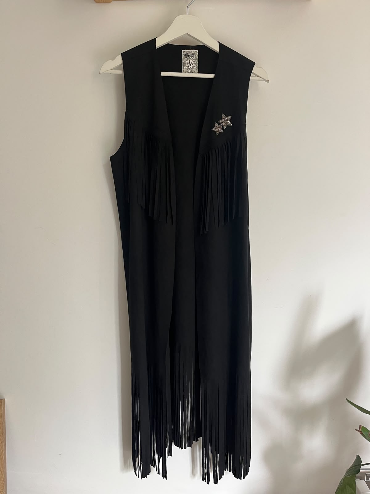 Long Black Faux Suede Waistcoat With Stars (L)