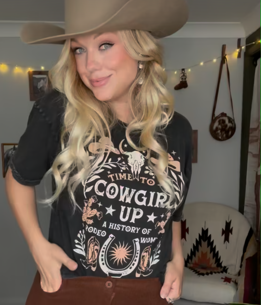 Time to Cowgirl Tee in Black - Boho Buffalo Accessories