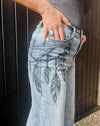 Feather Embroidered Wide Leg Jeans