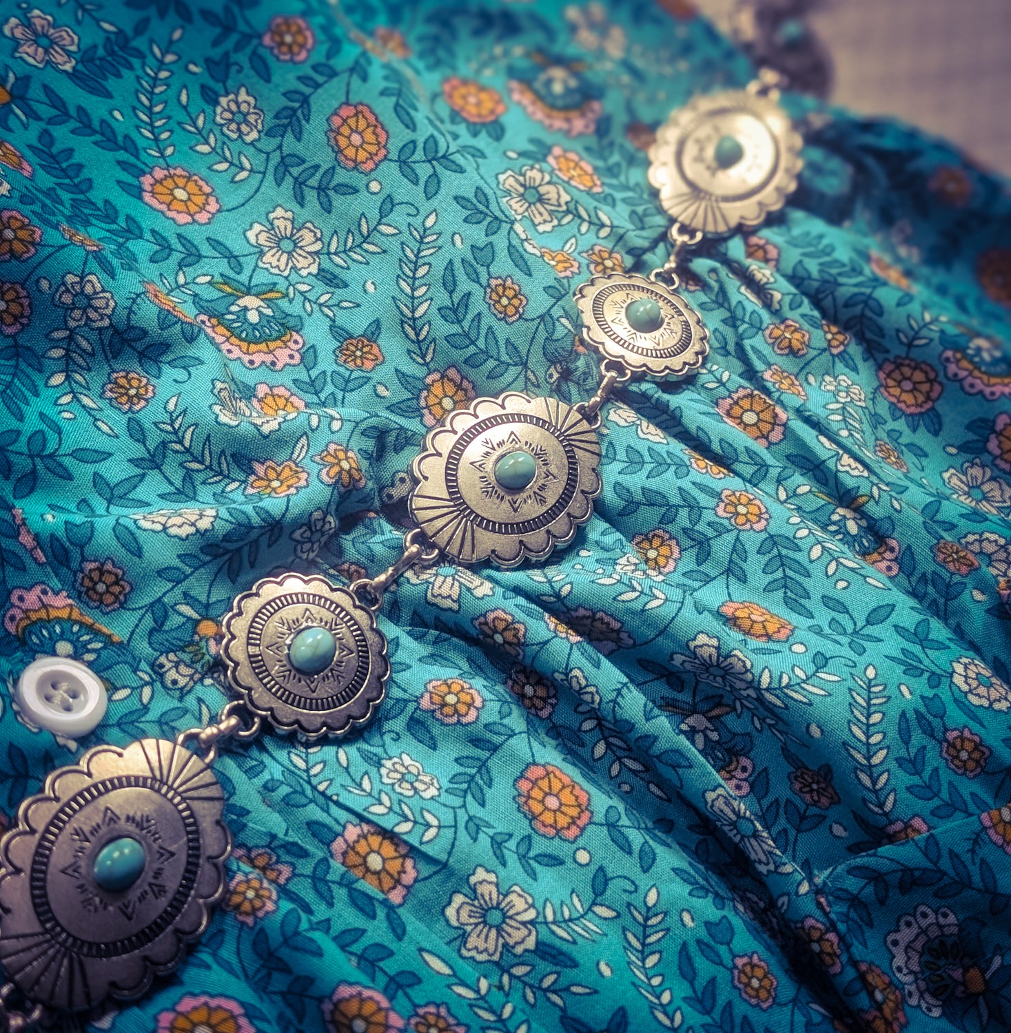 Silver & Turquoise Concho Belt - Boho Buffalo Accessories
