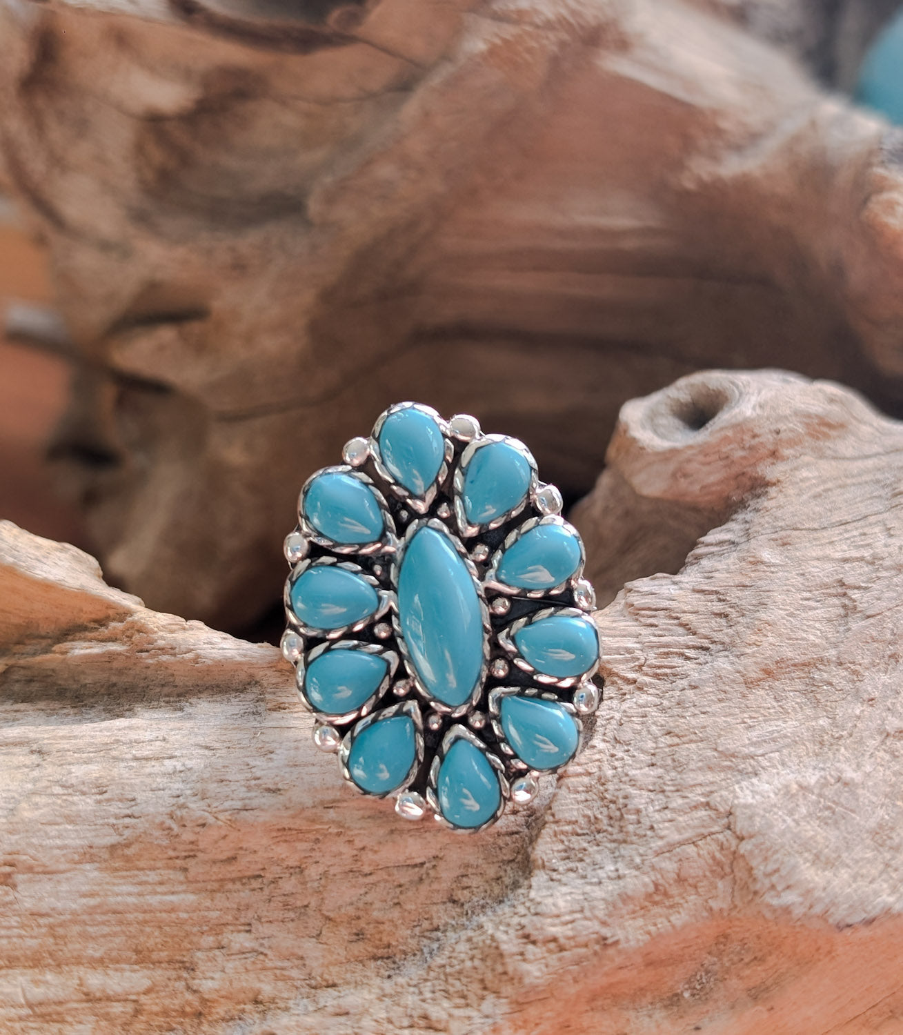Turquoise Western Flower Ring - Boho Buffalo Accessories