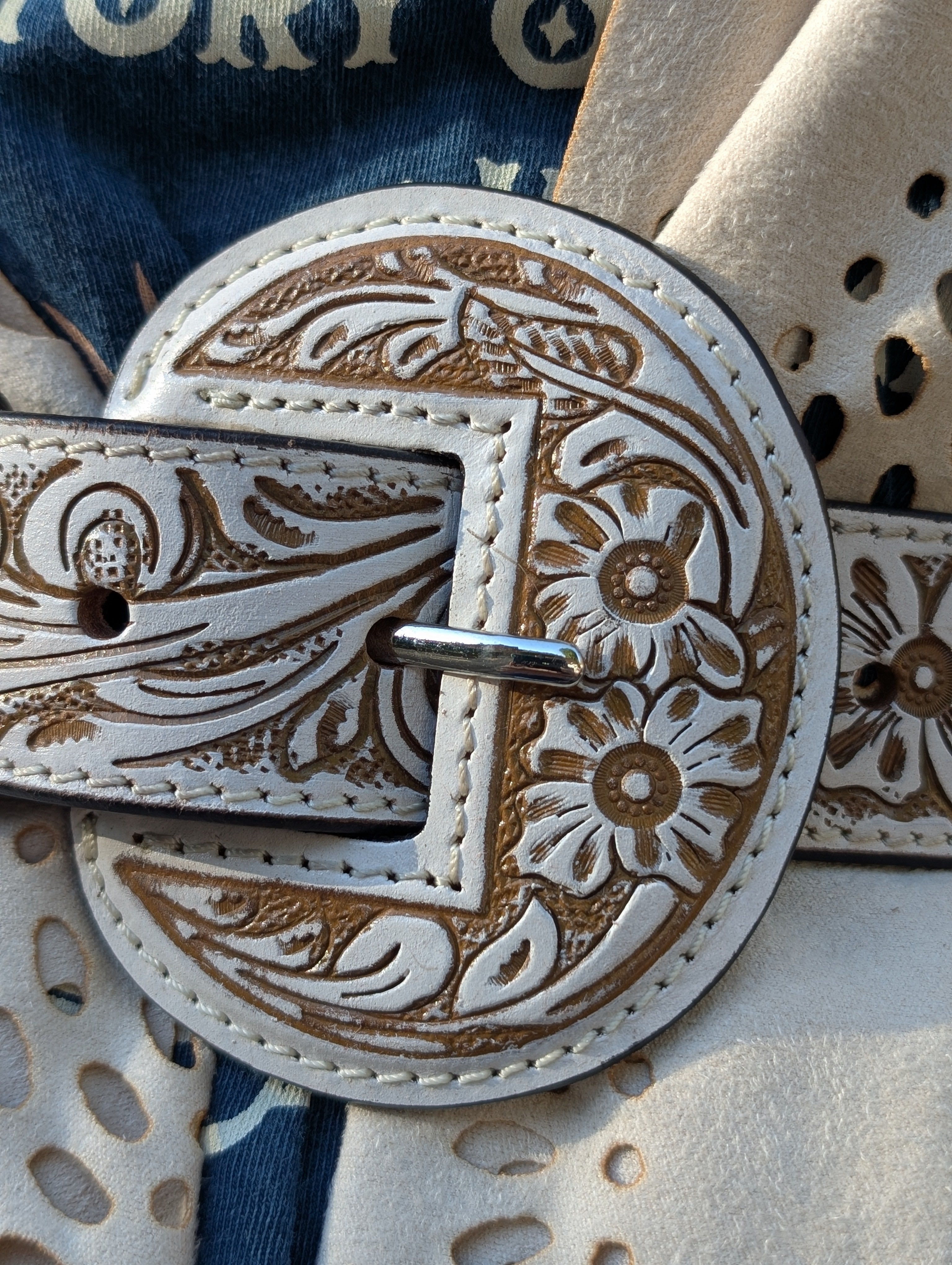 Ivory Tooled Leather Belt - Boho Buffalo Accessories