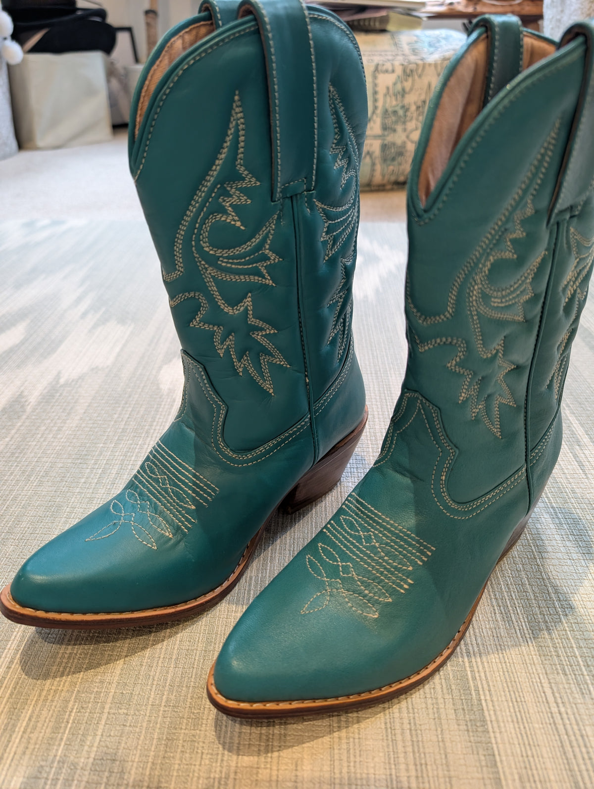 Turquoise 3/4 Length Cowgirl Boots (Size 4)