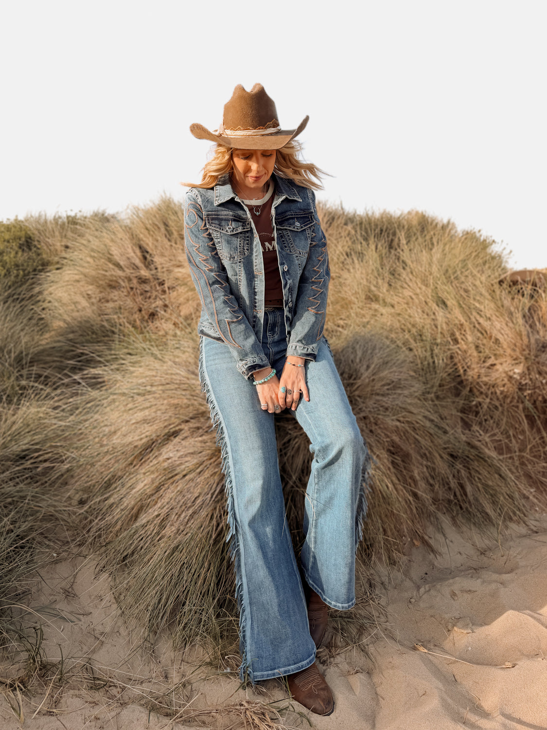 Fringed Western Flare Jeans - Boho Buffalo Accessories