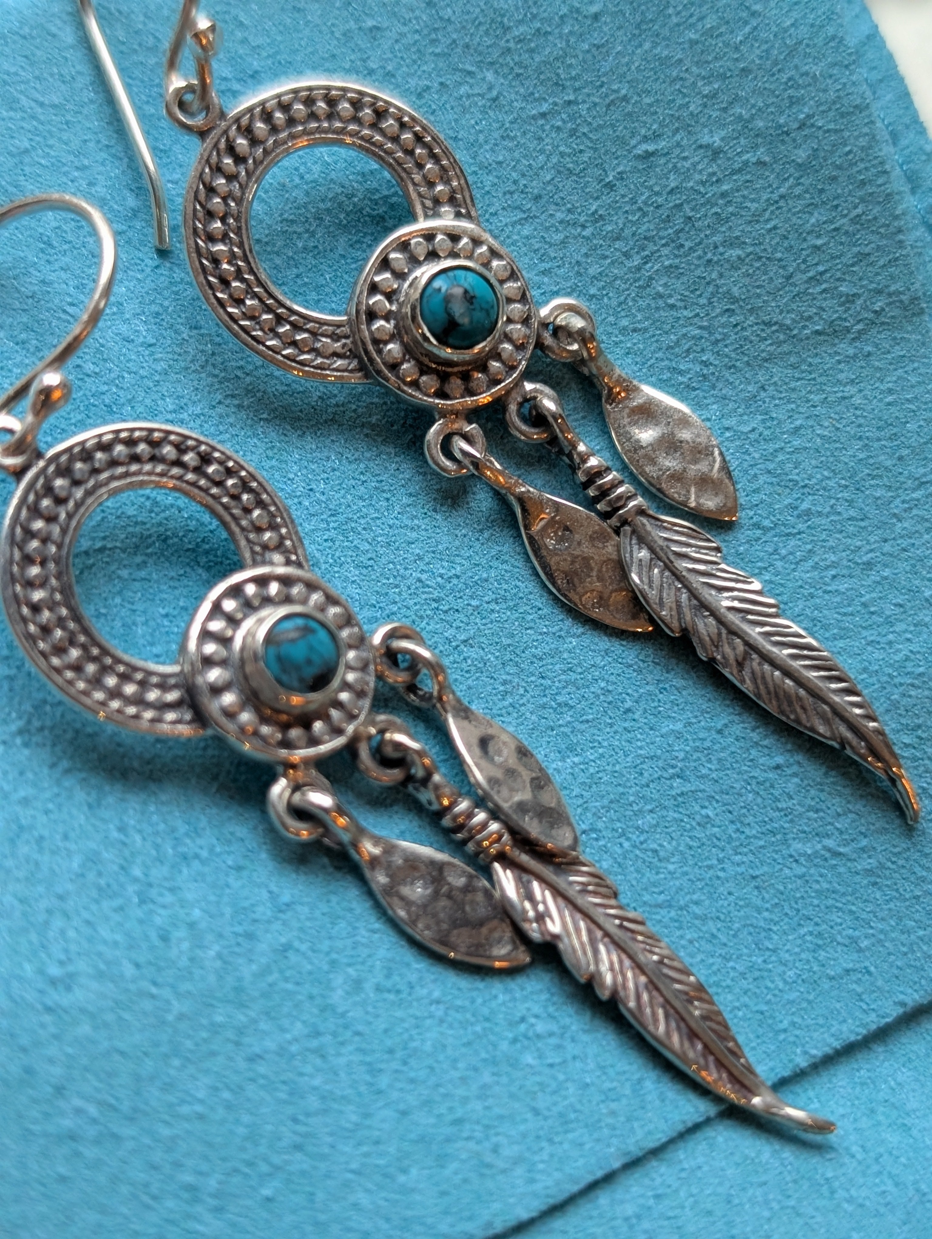 Circular Feather Chadalier Earrings - Boho Buffalo Accessories