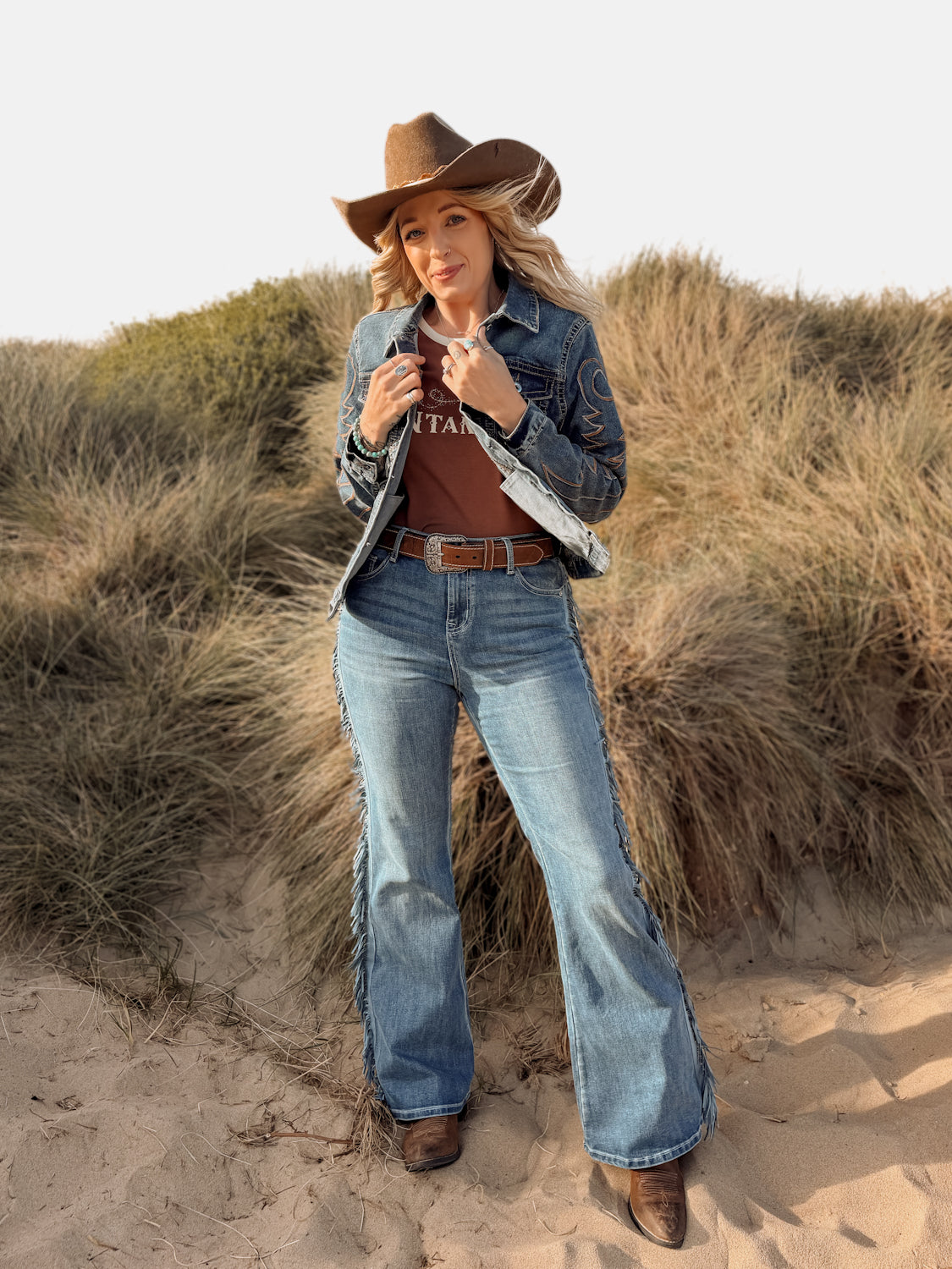 Fringed Western Flare Jeans - Boho Buffalo Accessories