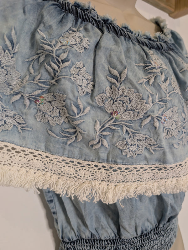 Boho Embroidered Crop Top S/M